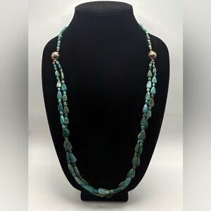 Studio Barse Natural Turquoise Double-Layer Long Southwestern Style Necklace